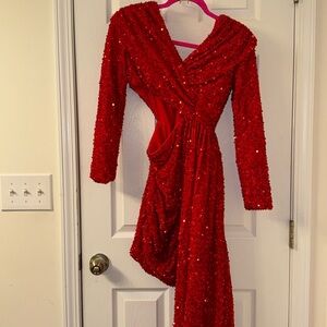 Rsd sequin mini dress with cut out side and train